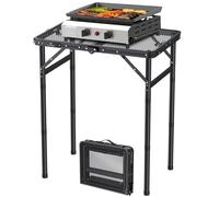 FUNYKICH Mesa Plegable para Barbacoa 58x40cm 3 Alturas Ajustables (26/48/70cm), Superficie de Malla Resistente al Calor con Asa de Transporte, Ideal para Camping, Jardín y Fiestas