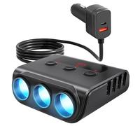 Funyord 9 en 1 Cargador de Coche 180 W, Cargador Coche Adaptador USB-C PD USB QC 3.0, Encendedor de Coche 12V/24V con 3 Tomas de Mechero 6 Puertos USB con Pantalla LED para iPhone Dash CAM