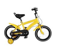 FUNYSF Bicicleta infantil de 14 pulgadas con ruedas estabilizadoras, sillín ajustable, freno de contrapedal y freno de mano, para niños y niñas, conducción segura (amarillo)