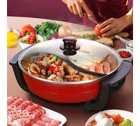 FUNYSF Cacerola eléctrica multifuncional para fondue, 1300 W, con base calefactora y tapa, 6 litros, 2 compartimentos, Shabu