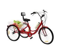 FUNYSF Triciclo plegable de 24 pulgadas, 7 velocidades, triciclo plegable para adultos con puente, respaldo y portavasos + luz LED para adultos y personas mayores (rojo)