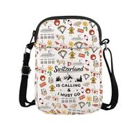FUNYSO Bolsa cruzada de viaje para amantes de Suiza con texto en inglés "Switzerland Is Calling And I Must Go Europe", Bolso cruzado Suiza Reino Unido, 0