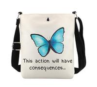FUNYSO Bolsa de mensajero para videojuegos, diseño de mariposa azul, esta acción tendrá consecuencias, This Action Will Cb UK, 0