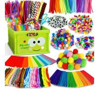 FUNZBO Suministros de arte y manualidades para niños: kits de manualidades con limpiadores de tuberías, calcomanías de paletas, papel de construcción, pompones y ojos pegajosos, suministros todo en