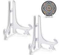 Funzhan 2 soportes de caballete de acrílico transparente de 3 pulgadas para platos, libros, fotos, números de mesa, plegables, decoración de oficina y hogar, soporte acrílico transparente