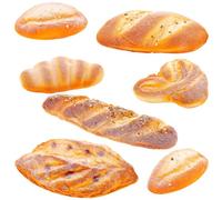 Funzhan Juego de 7 piezas de pan artificial para decoración de pan francés falso, croissant, pan de imitación de sésamo, baguette, modelo rombo, repostería, cocina, fiesta, cafetería, panadería