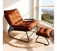 FUOIDYE Sillón de salón para exteriores, tumbona de jardín con taburete, sillón de relax para jardín, cojín extraíble, función reclinable en 5 posiciones para salón, terraza, estudio, hasta 150 kg