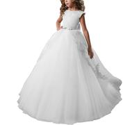 Fuomomo Vestido de Chica de Flores de Lujo Vestido de Baile de Tul Esponjoso de celebración de Encaje Largo de Fiesta de Boda