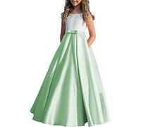 Fuomomo Vestido de Chica de Flores de satén Vestido de Princesa sin Mangas Vestido Oficial de Fiesta Infantil Maxi Pageant