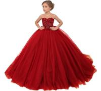 Fuomomo Vestido de Desfile de Princesa para niñas Vestido de Bola Cuentas Sobrepuesto Vestidos de niña de Flores de Tul para Fiesta