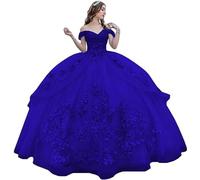 Fuomomo Vestido de Fiesta con Apliques de Encaje 3D Tul Brillante y Esponjoso, Vestidos de 15 años quinceañera Vestido de Princesa de Encaje con Hombros Descubiertos Vestido de quinceañera