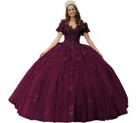 Fuomomo Vestidos de quinceañera Apliques de Encaje de Mariposas 3D Brillantes, Vestidos de 15 y 16 años MT052