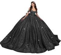 Fuomomo Vestidos de quinceañera con Brillo Lazo abullonados Cuentas Hombros Descubiertos Elegantes Vestidos de 16 años MT056