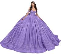 Fuomomo Vestidos de quinceañera con Brillo Lazo abullonados Cuentas Hombros Descubiertos Elegantes Vestidos de 16 años MT056