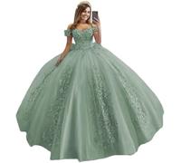 Fuomomo Vestidos de quinceañera con Cuentas de Encaje Evasé Acampanado Hombros Caídos Vestidos de Fiesta