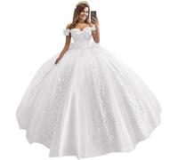 Fuomomo Vestidos de quinceañera con Cuentas de Encaje Evasé Acampanado Hombros Caídos Vestidos de Fiesta