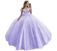 Fuomomo Vestidos de quinceañera con Cuentas de Encaje Evasé Acampanado Hombros Caídos Vestidos de Fiesta