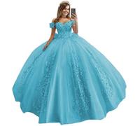 Fuomomo Vestidos de quinceañera con Cuentas de Encaje Evasé Acampanado Hombros Caídos Vestidos de Fiesta