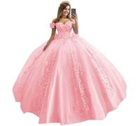 Fuomomo Vestidos de quinceañera con Cuentas de Encaje Evasé Acampanado Hombros Caídos Vestidos de Fiesta