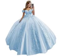 Fuomomo Vestidos de quinceañera con Cuentas de Encaje Evasé Acampanado Hombros Caídos Vestidos de Fiesta