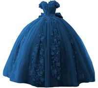 Fuomomo Vestidos de quinceañera con Cuentas de Encaje, Vestido de Baile con Hombros Descubiertos, Vestidos de Fiesta Dulces 15 16 para Mujeres