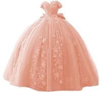 Fuomomo Vestidos de quinceañera con Cuentas de Encaje, Vestido de Baile con Hombros Descubiertos, Vestidos de Fiesta Dulces 15 16 para Mujeres