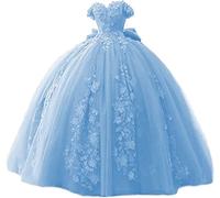 Fuomomo Vestidos de quinceañera con Cuentas de Encaje, Vestido de Baile con Hombros Descubiertos, Vestidos de Fiesta Dulces 15 16 para Mujeres