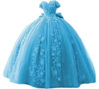 Fuomomo Vestidos de quinceañera con Cuentas de Encaje, Vestido de Baile con Hombros Descubiertos, Vestidos de Fiesta Dulces 15 16 para Mujeres