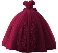 Fuomomo Vestidos de quinceañera con Cuentas de Encaje, Vestido de Baile con Hombros Descubiertos, Vestidos de Fiesta Dulces 15 16 para Mujeres