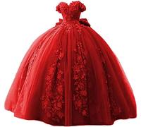 Fuomomo Vestidos de quinceañera con Cuentas de Encaje, Vestido de Baile con Hombros Descubiertos, Vestidos de Fiesta Dulces 15 16 para Mujeres