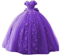 Fuomomo Vestidos de quinceañera con Cuentas de Encaje, Vestido de Baile con Hombros Descubiertos, Vestidos de Fiesta Dulces 15 16 para Mujeres