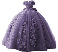 Fuomomo Vestidos de quinceañera con Cuentas de Encaje, Vestido de Baile con Hombros Descubiertos, Vestidos de Fiesta Dulces 15 16 para Mujeres