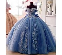 Fuomomo Vestidos de quinceañera con Cuentas de Encaje, Vestido de Baile con Hombros Descubiertos, Vestidos de Fiesta Dulces 15 16 para Mujeres