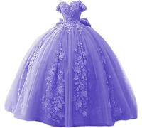 Fuomomo Vestidos de quinceañera con Cuentas de Encaje, Vestido de Baile con Hombros Descubiertos, Vestidos de Fiesta Dulces 15 16 para Mujeres