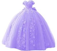 Fuomomo Vestidos de quinceañera con Cuentas de Encaje, Vestido de Baile con Hombros Descubiertos, Vestidos de Fiesta Dulces 15 16 para Mujeres