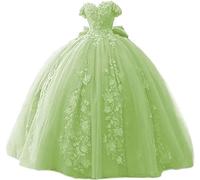 Fuomomo Vestidos de quinceañera con Cuentas de Encaje, Vestido de Baile con Hombros Descubiertos, Vestidos de Fiesta Dulces 15 16 para Mujeres