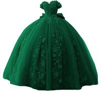 Fuomomo Vestidos de quinceañera con Cuentas de Encaje, Vestido de Baile con Hombros Descubiertos, Vestidos de Fiesta Dulces 15 16 para Mujeres