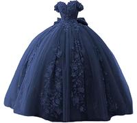 Fuomomo Vestidos de quinceañera con Cuentas de Encaje, Vestido de Baile con Hombros Descubiertos, Vestidos de Fiesta Dulces 15 16 para Mujeres