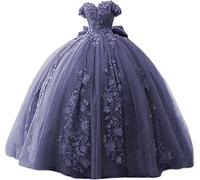 Fuomomo Vestidos de quinceañera con Cuentas de Encaje, Vestido de Baile con Hombros Descubiertos, Vestidos de Fiesta Dulces 15 16 para Mujeres