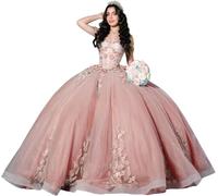 Fuomomo Vestidos de quinceañera con Flores 3D Doradas Brillantes sin Tirante para Fiesta de quinceañera 15 y 16 años MT049