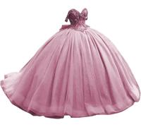 Fuomomo Vestidos de quinceañera con Hombros Descubiertos y Cuentas con Lazo, Vestidos de quinceañera Formales Largos para Fiesta de graduación MT034