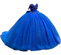 Fuomomo Vestidos de quinceañera con Hombros Descubiertos y Cuentas con Lazo, Vestidos de quinceañera Formales Largos para Fiesta de graduación MT034