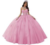Fuomomo Vestidos de quinceañera con Tirantes Finos, Vestidos de quinceañera con Escote corazón Vestidos de quinceañera con Apliques de Encaje Vestidos de Tul Brillante para adolescentesMT041