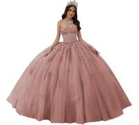 Fuomomo Vestidos de quinceañera con Tirantes Finos, Vestidos de quinceañera con Escote corazón Vestidos de quinceañera con Apliques de Encaje Vestidos de Tul Brillante para adolescentesMT041