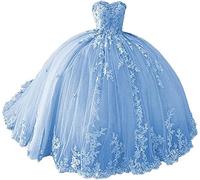 Fuomomo Vestidos de quinceañera de Encaje con Cuentas Vestido de Fiesta de Princesa sin Tirantes Flores 3D Vestidos de Bola hinchados Vestido Dulce 15 16 MT042