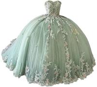 Fuomomo Vestidos de quinceañera de Encaje con Cuentas Vestido de Fiesta de Princesa sin Tirantes Flores 3D Vestidos de Bola hinchados Vestido Dulce 15 16 MT042