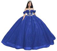 Fuomomo Vestidos de quinceañera de Encaje con Hombros Descubiertos, Vestido de Baile de Tul hinchado con Tren, Vestidos Dulces 15 16 con Cuentas Brillantes