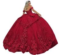 Fuomomo Vestidos de quinceañera de Tul, Vestido de Baile con Apliques de Encaje Brillante, Vestidos de quinceañera, Vestido de Fiesta Largo de Princesa con Hombros Descubiertos y Vuelo MT038