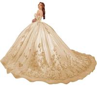 Fuomomo Vestidos de quinceañera Sweet 15 16 Vestido de Fiesta con Flores 3D y Hombros Descubiertos Vestidos de quinceañera de Encaje con Cuentas de Princesa MT031