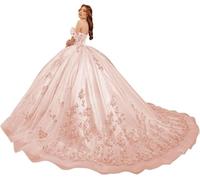 Fuomomo Vestidos de quinceañera Sweet 15 16 Vestido de Fiesta con Flores 3D y Hombros Descubiertos Vestidos de quinceañera de Encaje con Cuentas de Princesa MT031